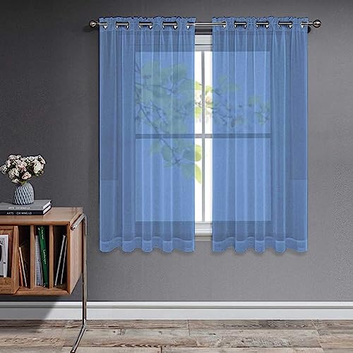 Joydeco Gardinen Kurz mit Ösen Transparente 2er Set, Optik Gardine Voile Ösenvorhang Ösenschal Durchsichtig Vorhang Kurz für Schlafzimmer Wohnzimmer Schlaufenschal (Königsblau, 2xH145xB140) von Joydeco