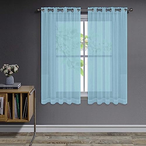 Joydeco Gardinen Kurz mit Ösen Transparente 2er Set, Optik Gardine Voile Ösenvorhang Ösenschal Durchsichtig Vorhang Kurz für Schlafzimmer Wohnzimmer Schlaufenschal (Seeblau, 2xH145xB140) von Joydeco