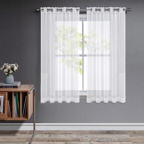 Joydeco Gardinen mit Ösen Transparente 2er Set, Optik Gardine Voile Ösenvorhang Ösenschal Durchsichtig Vorhang Kurz für Schlafzimmer Wohnzimmer Schlaufenschal (Weiß, 2xH122xB140) von Joydeco