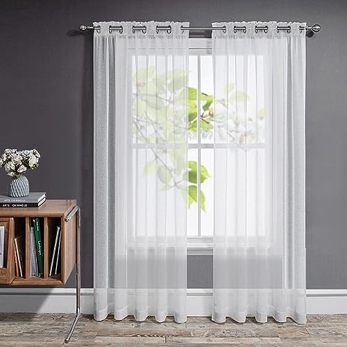 Joydeco Gardinen Kurz mit Ösen Transparente 2er Set, Optik Gardine Voile Ösenvorhang Ösenschal Durchsichtig Vorhang Kurz für Schlafzimmer Wohnzimmer Schlaufenschal (Weiß, 2xH175xB140) von Joydeco