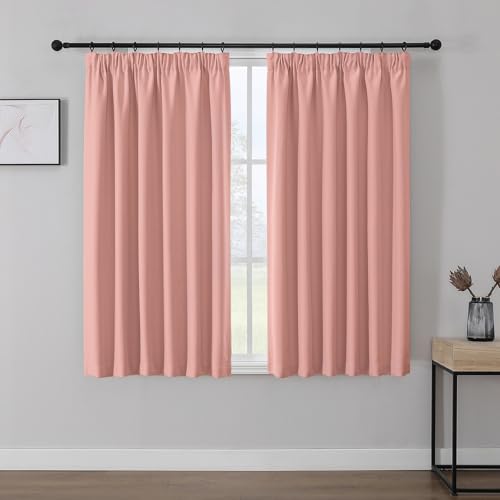 Joydeco Gardinen mit Kräuselband Blickdicht Vorhänge Schienensystem Verdunkelungsvorhang mit Haken Thermovorhang Kälteschutz Schlafzimmer Wohnzimmer 2er Set 137x117cm Traumrosa von Joydeco