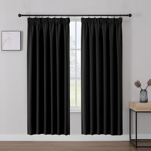 Joydeco Gardinen mit Kräuselband Vorhänge Blickdicht 2 Stück H 200 x B 140 cm Schienensystem Schwarz Verdunkelungsvorhang Thermovorhang Kälteschutz Schlafzimmer Blackout Curtains Joydeco Gardinen mit Kräuselband Vorhänge Blickdicht 2 Stück H 200 x B 140 cm Schienensystem Schwarz Verdunkelungsvorhang Thermovorhang Kälteschutz Schlafzimmer Blackout Curtains von Joydeco