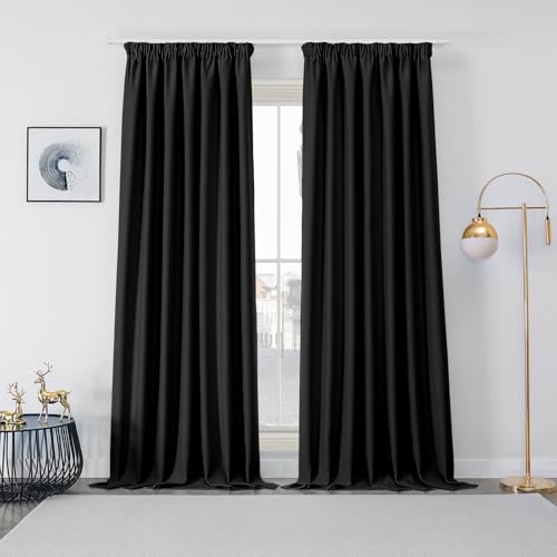 Joydeco Gardinen mit Kräuselband Vorhänge Blickdicht 2 Stück H 260 x B 132 cm Schienensystem Schwarz Verdunkelungsvorhang Thermovorhang Kälteschutz Schlafzimmer Blackout Curtains Joydeco Gardinen mit Kräuselband Vorhänge Blickdicht 2 Stück H 260 x B 132 cm Schienensystem Schwarz Verdunkelungsvorhang Thermovorhang Kälteschutz Schlafzimmer Blackout Curtains von Joydeco