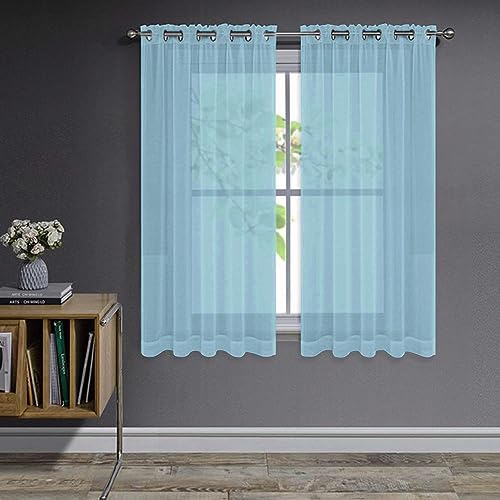 Joydeco Gardinen mit Ösen Transparente 2er Set, Optik Gardine Voile Ösenvorhang Ösenschal Durchsichtig Vorhang Kurz für Schlafzimmer Wohnzimmer Schlaufenschal (2xH137xB140, Ozeanblau) von Joydeco