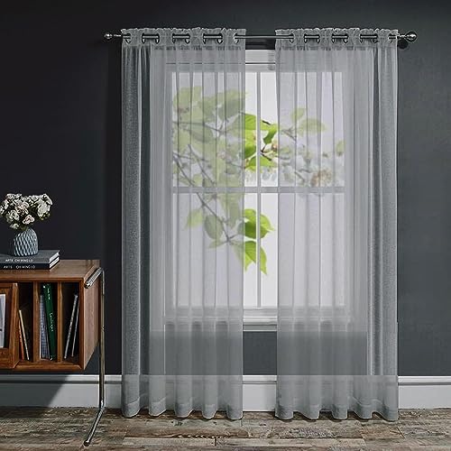 Joydeco Gardinen mit Ösen Transparente 2er Set, Optik Gardine Voile Ösenvorhang Ösenschal Durchsichtig Vorhang für Schlafzimmer Wohnzimmer Schlaufenschal (2xH183xB140, Grau) von Joydeco