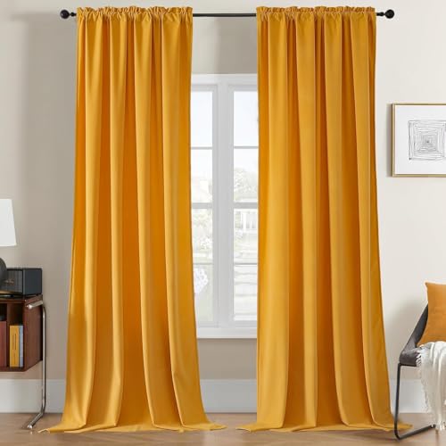 Joydeco Wohnzimmer Samt Gardinen 2er Set H 245 x B 132 Senfgelb Elegant Samtvorhang Verdunklungsvorhänge Thermovorhang Kälteschutz Blickdicht Schlafzimmer von Joydeco