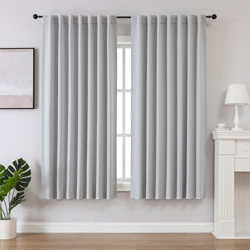 Joydeco Schlaufen Verdeckten Vorhänge 2er Set,H 137 x B 117 Grauweiß Kurze Blackout Blickdicht Vorhang Verdunkelungsvorhang Stangendurchzug Gardinen Curtains Schlafzimmer Wohnzimmer Küche von Joydeco