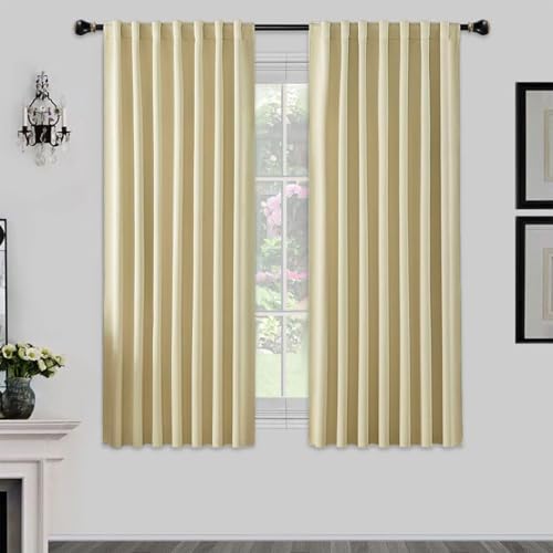 Joydeco Schlaufen Verdeckten Vorhänge 2er Set,H 145 x B 140 Beige Verdunkelung Blackout Blickdicht Kurze Polyester Vorhang Stangendurchzug Gardinen Schlafzimmer Wohnzimmer Curtains von Joydeco