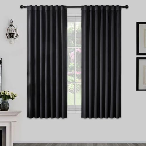 Joydeco Schlaufen Verdeckten Vorhänge 2er Set,H 158 x B 106 Schwarz Verdunkelung Blickdicht Kurze Vorhang Stangendurchzug Gardinen Blackout Curtains Schlafzimmer Küche Joydeco Schlaufen Verdeckten Vorhänge 2er Set,H 158 x B 106 Schwarz Verdunkelung Blickdicht Kurze Vorhang Stangendurchzug Gardinen Blackout Curtains Schlafzimmer Küche von Joydeco