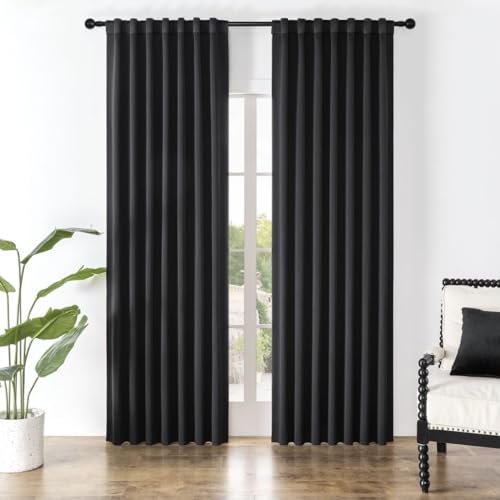Joydeco Schlaufen Verdeckten Vorhänge 2er Set,H 200 x B 140 Schwarz Verdunkelung Blackout Blickdicht Vorhang Stangendurchzug Gardinen Thermovorhang schalldämmend Curtains Schlafzimmer Wohnzimmer Joydeco Schlaufen Verdeckten Vorhänge 2er Set,H 200 x B 140 Schwarz Verdunkelung Blackout Blickdicht Vorhang Stangendurchzug Gardinen Thermovorhang schalldämmend Curtains Schlafzimmer Wohnzimmer von Joydeco