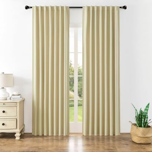 Joydeco Schlaufen Verdeckten Vorhänge 2er Set,H 260 x B 140 Beige Verdunkelung Blickdicht Lang Vorhang lärmschutz Stangendurchzug Gardinen Blackout Curtains Schlafzimmer Wohnzimmer von Joydeco