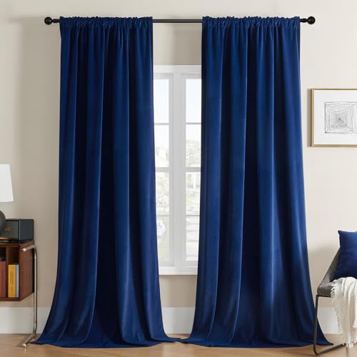 Joydeco Vorhänge Samt Thermovorhang Kälteschutz Samtvorhänge 2er Set H 260 x B 132 Blau Wohnzimmer Elegant Verdunklungsvorhänge Blickdicht Schlafzimmer von Joydeco