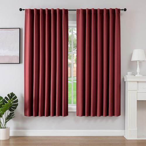 Joydeco Vorhänge mit Verdeckten Schlaufen 2er Set,H 225 x B 140 Dunkelrot Lange Vorhang Thermo Verdunkelung Stangendurchzug Gardinen Blackout Blickdicht Curtains Schlafzimmer Wohnzimmer Modern von Joydeco