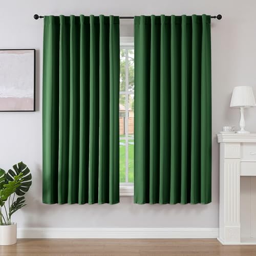 Joydeco Vorhänge mit Verdeckten Schlaufen 2er Set,H 245 x B 140 Dunkelgrün Verdunkelung Blickdicht Lang Vorhang lärmschutz Stangendurchzug Gardinen Blackout Curtains Schlafzimmer Wohnzimmer von Joydeco