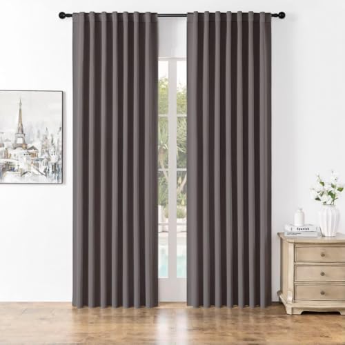 Joydeco Vorhänge mit Verdeckten Schlaufen 2er Set,H 245 x B 140 Grau Verdunkelung Blickdicht Lang Vorhang lärmschutz Stangendurchzug Gardinen Blackout Curtains Schlafzimmer Wohnzimmer von Joydeco