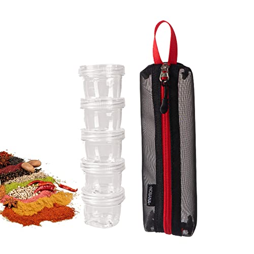 Joyeee 5-teiliges Camping-Gewürzglas-Set Salz- und Pfefferstreuer mit schwarzer tragbarer Reise-Aufbewahrungstasche, spleißbarer Gewürz-Organizer-Behälter-Spender für Grill-Picknick im Freien von Joyeee
