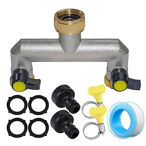 Joyeee 2-Wege Wasserhahn Wasserverteiler aus Messing für 2 Gartenschläuche, unabhängiges Ventil, 2 Wege Verteiler 3/4" Adapter 1/2" mit Kugelhahn zum Einstellen und Absperren des Wasserflusses von Joyeee