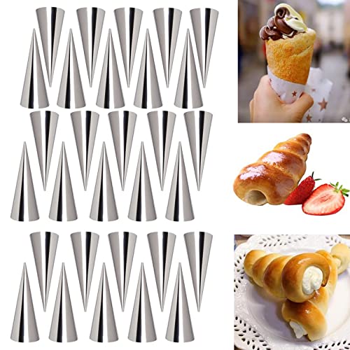 Joyeee 30 Stück Antihaft-Creme-Horn-Formen groß, 12,7 cm große Edelstahl-Creme-Horn-Form für DIY Kochen dänisches Gebäck Lady Lock Form Creme Rolle Croissant Roller Eiscreme Eierrolle von Joyeee