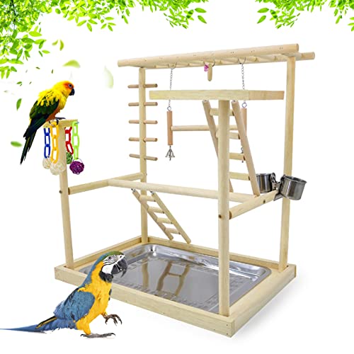 Joyeee Großer Vogelspielständer Vogelspielplatz, Vogelstangen für Papageien, Vogelfutter- und Bewässerungsbedarf, Vogelglockenleiter Schaukel Papageienspielzeug Zubehör, 48 x 33 x 88,9 cm XL von Joyeee