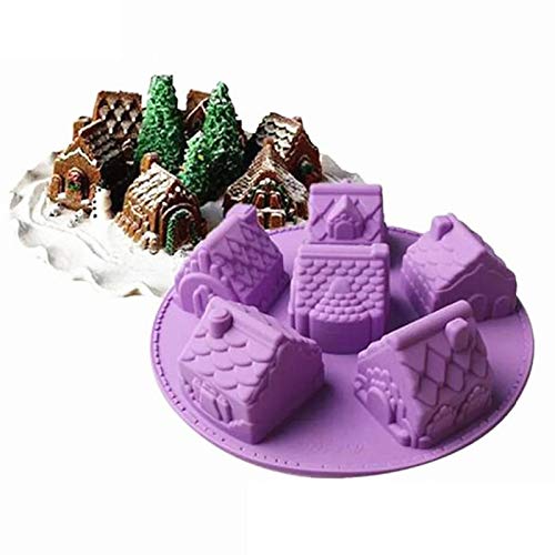 Joyeee Hausform Silikonform, 6 Mulden antihaftbeschichtet Backform, Hausform, Seifenform, Weihnachtshaus-Kuchenformen für Brownies, Schokolade, Gelee, Pudding, Cupcake, Eiscreme von Joyeee