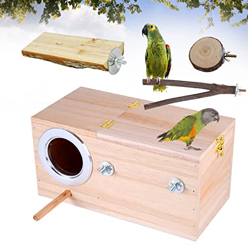 Joyeee Langlebiger Sittich-Nistkasten für Vogelhäuschen, Legenest aus Holz mit Haken für Vögelkäfig, Vogelkäfig Sitzstange Vogelsitzbrett für Vogelkäfig Zubehör, Größe M von Joyeee