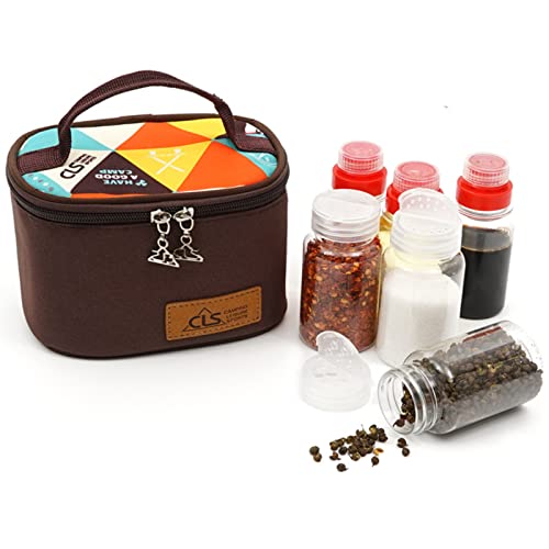 Joyeee Leeres Camping-Gewürz-Set, sicherer Kunststoff – PET, 3 Stück 76,5 ml flüssige Gewürzflaschen und 3 Stück 94 ml Mini-Gewürzgläser mit Reisetasche, komplettes Set, geeignet für Öl, Sojasauce von Joyeee