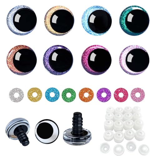 Joyek Sicherheitsaugen 20mm – 48 Stück Handarbeitsaugen mit Glitzer-Scheiben – Ideal für Amigurumi, DIY Stofftiere & Basteltiere von Joyek