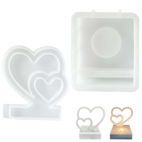Joyek Einschieber Silikonform Herz – Gießformen mit Quadratischer Basis für Teelichthalter und Kerzenhalter – DIY Dekoform für Epoxidharz, Gips & Beton von Joyek