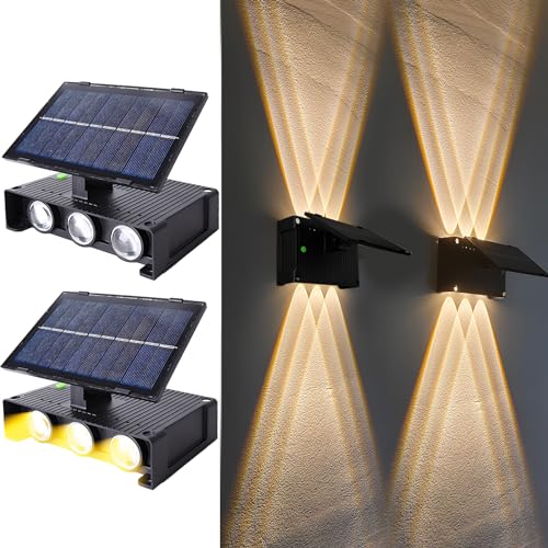 Joyes 2 Stück Solar Wandleuchte Aussen, Einstellbar Solarlampen für Außen mit 6 Warm Lampe LED Wandleuchten Up & Down Light Dekorative IP65 Wasserdicht Solarlampen für Garten Rasen Balkon Hof von Joyes
