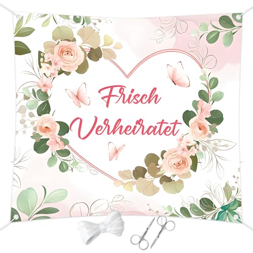 Joyesplay Hochzeitsherz zum Ausschneiden Grün Rot 200x180cm,Hochzeitsdeko mit 2 Scheren Hochzeitsspiel für Das Brautpaar Geschenk zur Hochzeit (Grün Rosa) von Joyesplay