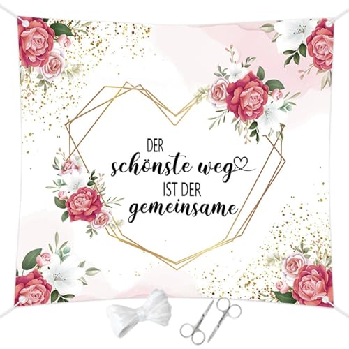 Joyesplay Hochzeitsherz zum Ausschneiden Grün Rot 200x180cm,Hochzeitsdeko mit 2 Scheren Hochzeitsspiel für Das Brautpaar Geschenk zur Hochzeit (Rosa Blumen) von Joyesplay