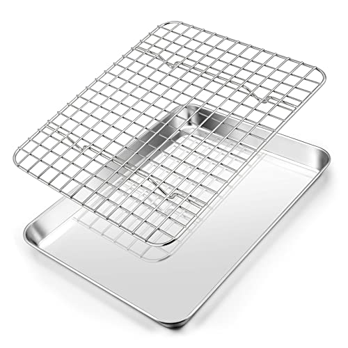 10.4 Inch Baking Pan with Rack set, Joyfair Stainless Steel Rectangular Toaster Oven Cookie Pan with Cooling Rack, Professional Bakeware, Extra Thick & Rolled Rim, Dishwasher Safe von Joyfair