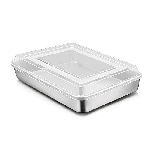 Joyfair Backbkech mit Deckel, Edelstahl Kuchenform Backform Set, 23.8x17.8x5cm, Rechteckiges Backblech zum Backen Braten Aufbewahren, Ideal für Kuchen/Brownie/Lasagne - Spülmaschinenfest von Joyfair