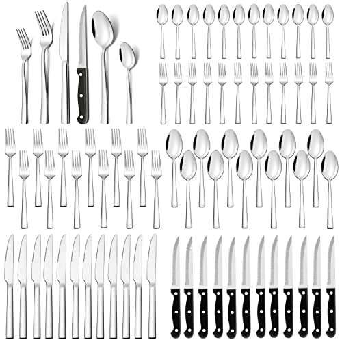 Besteck Set 12 Personen, Joyfair 72-teilig Edelstahl Besteckset mit Steakmesser, Hochglanzpoliertes Essbesteck , Modernes & Elegantes Tafelbesteck für Zuhause/Restaurant/Hotel, Spülmaschinenfest von Joyfair