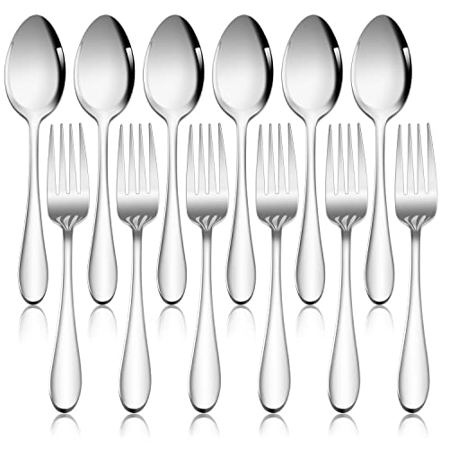 Gabel und Löffel Set, Joyfair 12 Stück Edelstahl Besteck Set für Zuhause/Restaurant/Hotel, Hochglanzpoliert & Spülmaschinenfest, 6 Esslöffel (18.8cm) + 6 Tafelgabeln (19cm) von Joyfair