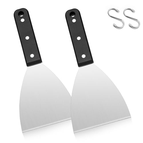 Grillspachtel, Joyfair 2 Stück Plancha Spachtel Küchenspachtel Set, Grill Spachtel Edelstahl mit ABS-Kunststoffgriff, Pizzaspatel für BBQ/Küche/Kochen/Reinigen, Schräger Rand & Spülmaschinenfest von Joyfair