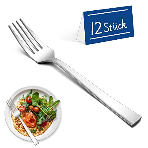 Gabeln 12 Stück, Joyfair Edelstahl 19.5cm Tafelgabeln Menügabeln Set, Modernes Große Essgabeln Besteckset, Elegante Gabel Set für Haushalte/Restaurant/Küche, Spiegelpoliert & Spülmaschinenfes von Joyfair