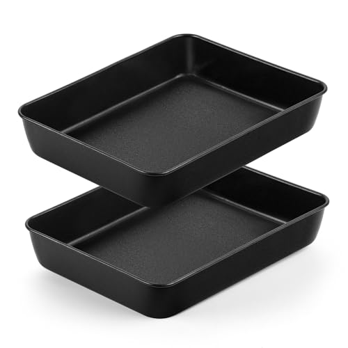 Joyfair Backblech 2er Set, Edelstahl Ofenblech mit Antihaftbeschichtung, Kleine Backblechpfannen/Rechteckbräter für Brownie Lasagne Flapjack, Rostfreies & Nahtloses Design, 23,8 x 18,5 x 5 cm von Joyfair