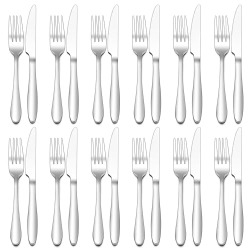 Joyfair Gabel und Messer Set, 24 Stück Edelstahl Steakbesteck Set für 12 Personen, Hochglanzpoliert Besteck Set für Haus/Restaurant, 12 Tafelmesser (23cm) + 12 Tafelgabeln (20cm) - Spülmaschinenfest von Joyfair