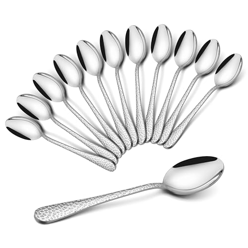 Joyfair Kaffeelöffel Set, 12 Stück Edelstahl Teelöffel Klein Löffel mit Hammergriff, 13,5cm Dessertlöffel für Zuhause/Restaurant/Kantinen, Runde Kante & Hochglanzpoliert, Spülmaschinenfest von Joyfair