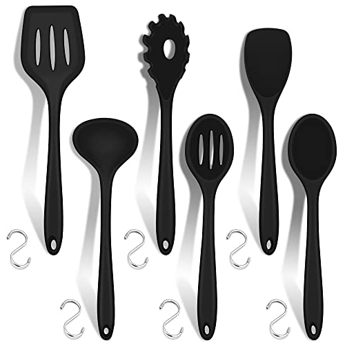 Joyfair Küchenutensilien-Set, 12-teilig, weiches Silikon-Kochutensilien, hitzebeständig, Küchenutensilien, inklusive Löffel, Lebensmittelqualität & 100% BPA-frei, Schwarz von Joyfair