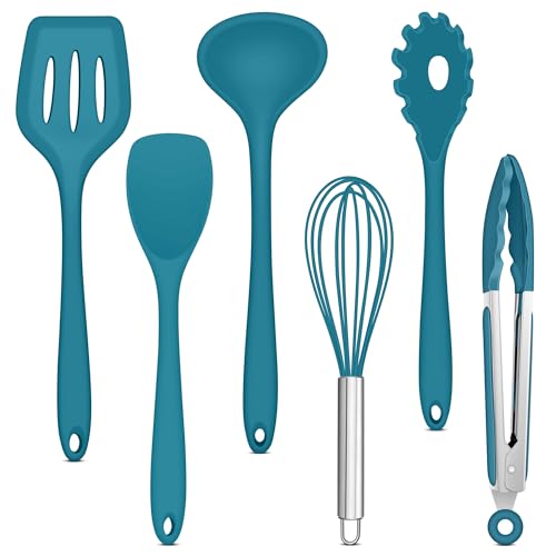 Joyfair Küchenutensilien Set, 6 Stück Silikon Küchenhelfer Kochbesteck Set, Blau Antihaft Pfannenwender Küchenset zum Kochen & Backen, Hitzebeständiger & Lebensmittelqualität, Spülmaschinenfest von Joyfair