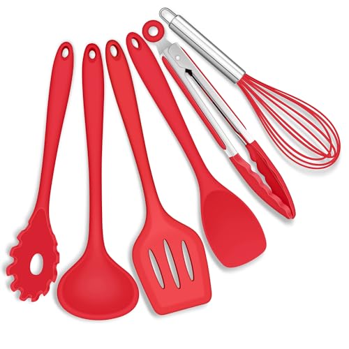 Joyfair Küchenutensilien Set, 6 Stück Silikon Küchenhelfer Kochbesteck Set, Rot Antihaft Pfannenwender Küchenset zum Kochen & Backen, Hitzebeständiger & Lebensmittelqualität, Spülmaschinenfest von Joyfair