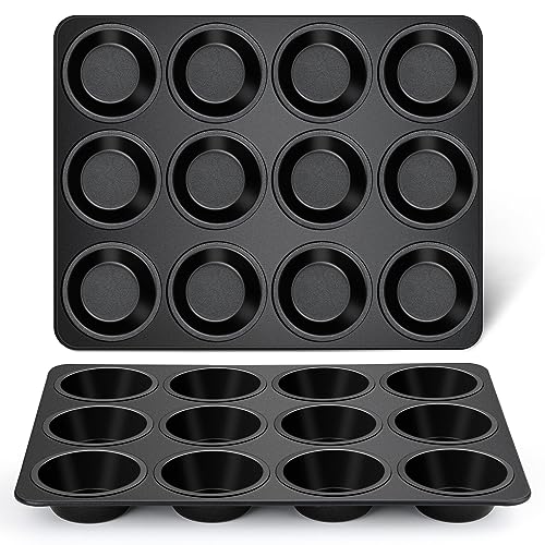 Joyfair Muffinform 2er Set, Antihaft Muffinblech für 12 Muffins, Edelstahl Muffin Backform 35 x 27 cm, Muffinform Blech für Cupcakes, Brownies, Pudding, Kuchen - Gesund & Ungiftig, Leicht zu Reinigen von Joyfair