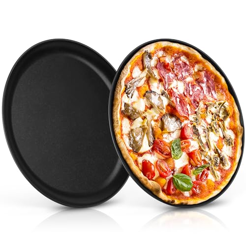 Joyfair Pizzablech, 30cm Edelstahl Rund Pizzaform 2er Set, Pizza Backblech mit Antihaftbeschichtung zum Backen & Servieren, Ungiftig & Gesund, Langlebig & Leicht zu Reinigen - Edelstahlkern von Joyfair