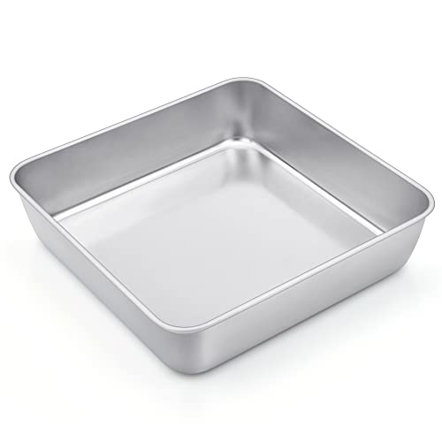 Joyfair Quadratische Kuchenform, Edelstahl Backform Auflaufform, 23.5 x 23.5 x 5 cm, Perfekt für Brownie/Lasagne/Kuchen, Gesund & Langlebig, Leicht zu Reinigen & Spülmaschinenfest von Joyfair