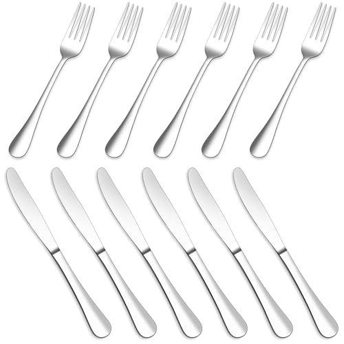 Joyfair Steakbesteck Set, 12-teilig Edelstahl Tafelmesser und Tafelgabeln Set, Steak Besteck Set für 6 Personen, Messer und Gabeln Set für Haus/Restaurant, Hochglanzpoliert & Spülmaschinenfest von Joyfair