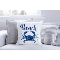 Blaue Krabbe Galaxy Beach Themed Deko Kissen | Dekor Dekokissen 100% Baumwolle Maritime Dekoration Strand Küstenstrand-Haus-Kissen von JoyfulLifeBoutique