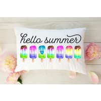 Hallo Sommer Eis Kissen | Aquarell Am Stiel Niedliches Deko Süßes Sommerzeit Dekokissen von JoyfulLifeBoutique