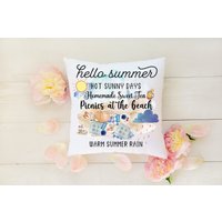 Hallo Sommerkissen | Strand Haus Dekor Niedliches Sommer Aquarell Kissen Sommer-Kissen Küsten von JoyfulLifeBoutique